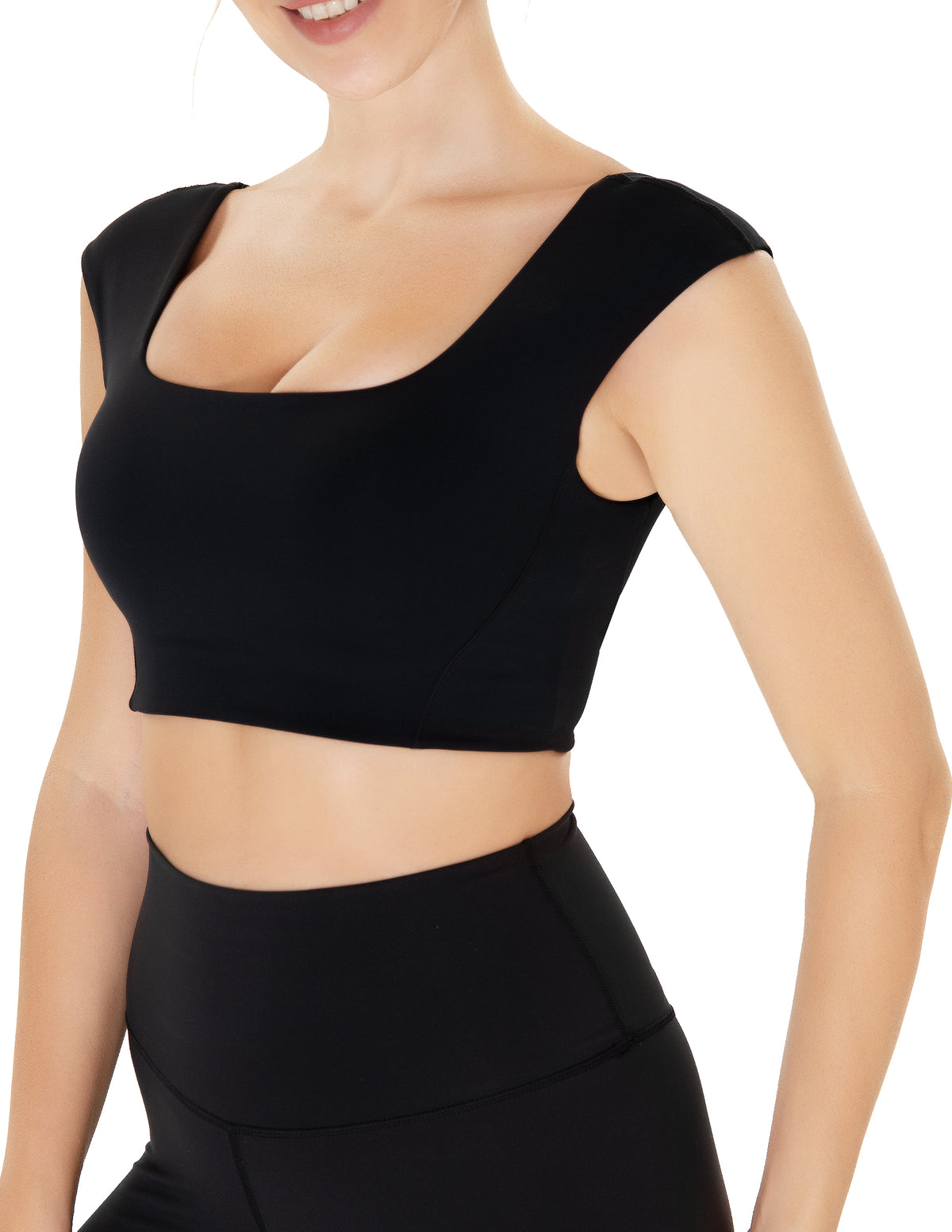 Women’s Square Neck Twist Back Cropped Sports Bra - #color_