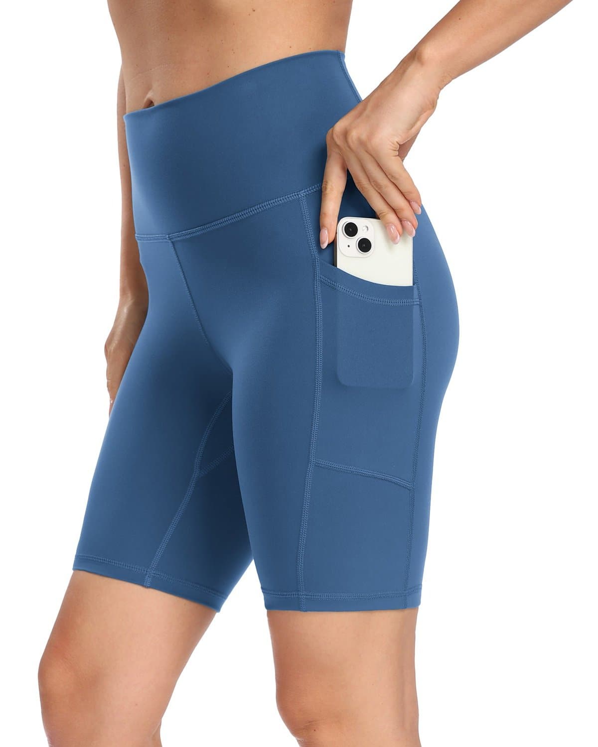 8’’ High Waist Pockets Yoga Biker Shorts - #color_ Blue Pansy / XS