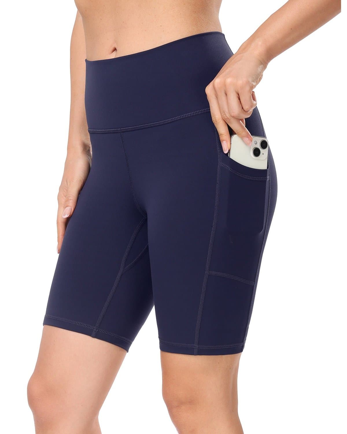 8’’ High Waist Pockets Yoga Biker Shorts - #color_ Navy / XS