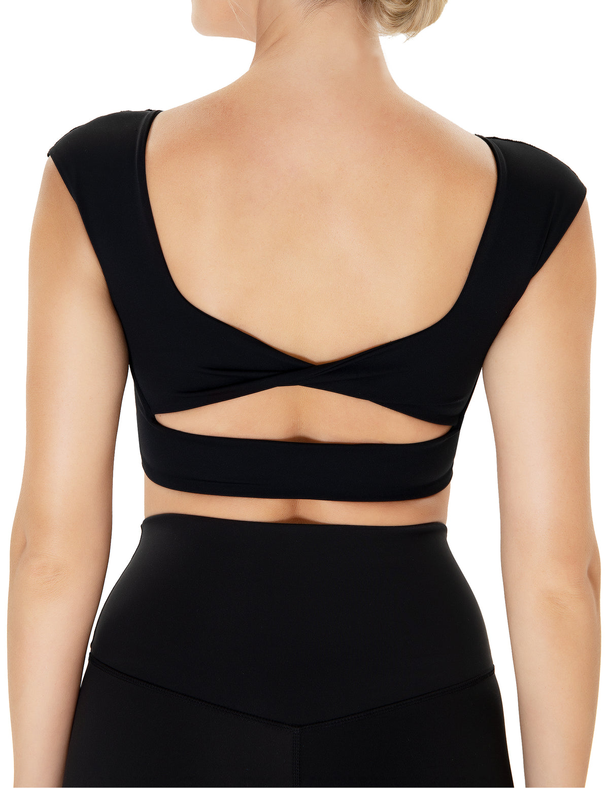 Women’s Square Neck Twist Back Cropped Sports Bra - #color_