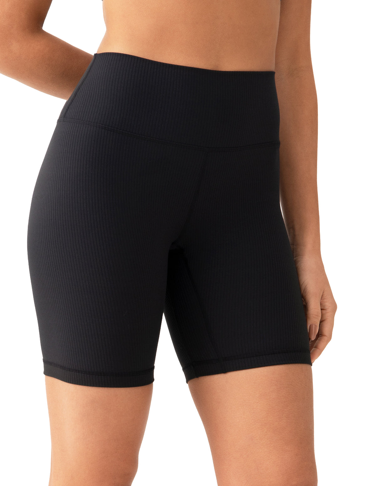 8042 - 8’’ High Waisted Ribbed Biker Shorts Yoga Tights - Black / XS