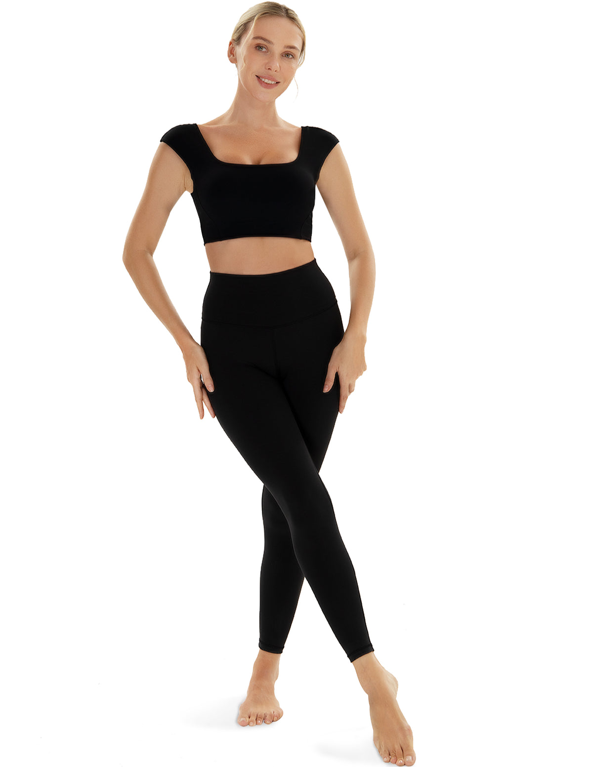 Women’s Square Neck Twist Back Cropped Sports Bra - #color_