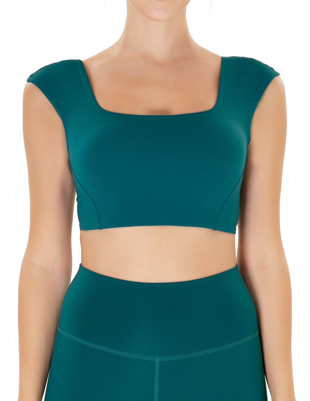 Women’s Square Neck Twist Back Cropped Sports Bra - #color_ Deep Teal / XS