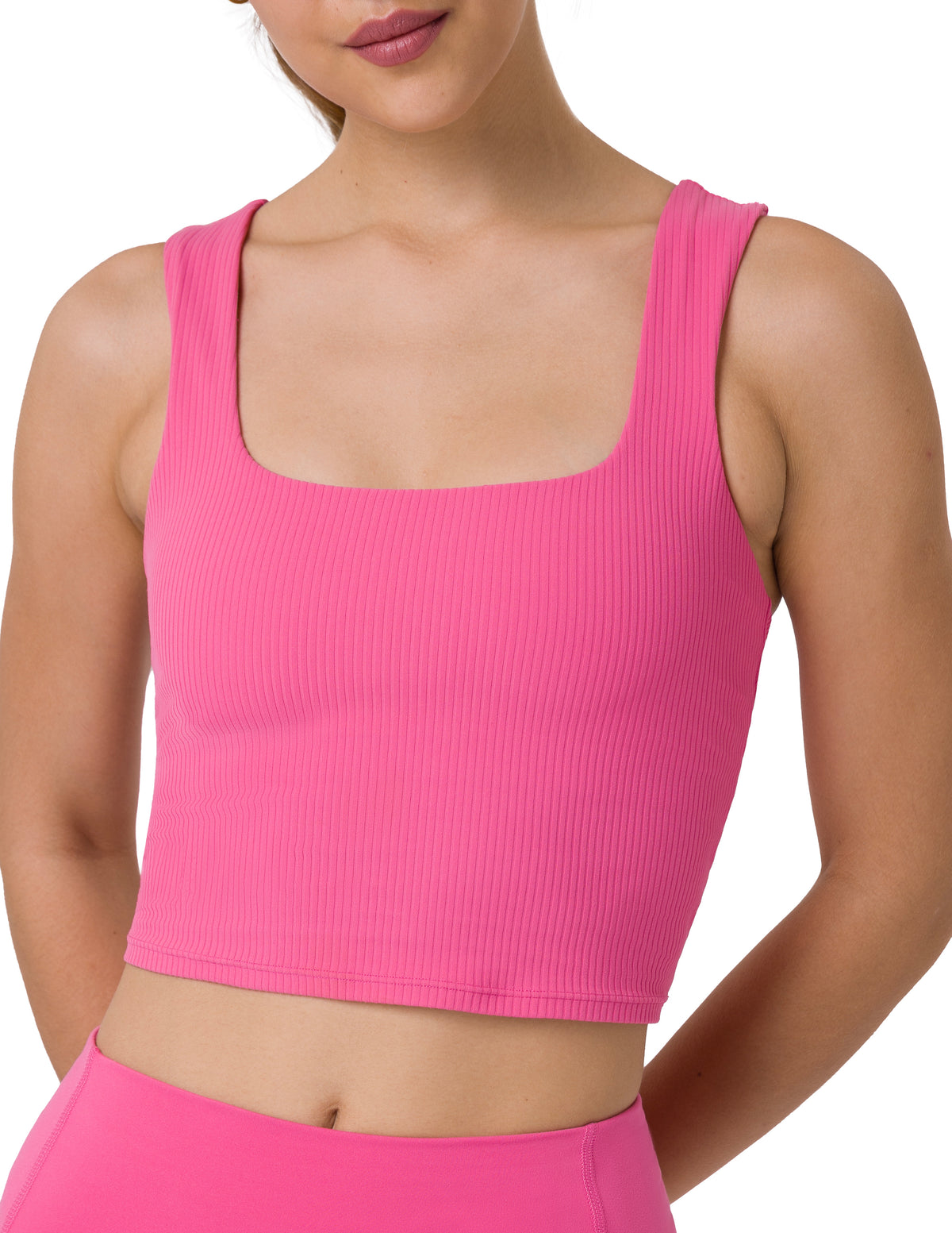 Sports Bra Square Neck Workout Tank Tops with Built - #color_ Hot Pink / XS