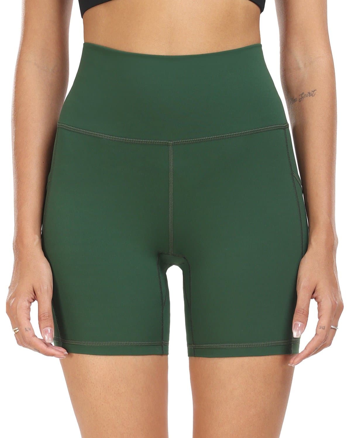 6’’ Biker Shorts with Pockets - green athletic shorts #color_ Posy Green / XS