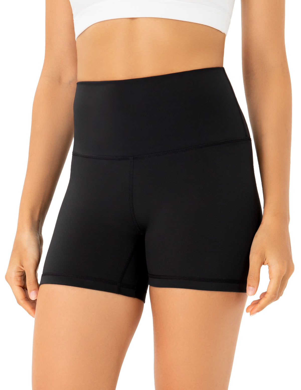 4’’ High Waisted Yoga Shorts Workout Biker Shorts - #color_ Black / XS