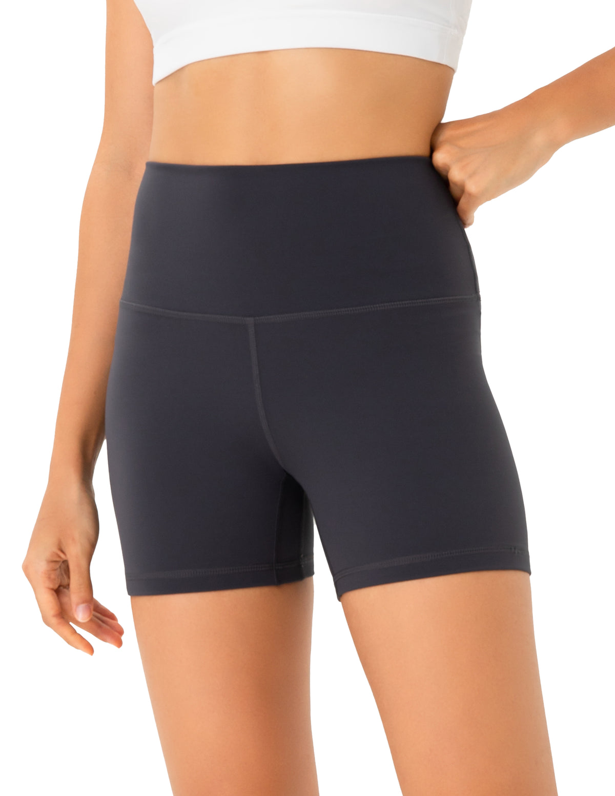 4’’ High Waisted Yoga Shorts Workout Biker Shorts - #color_ Charcoal Grey / XS