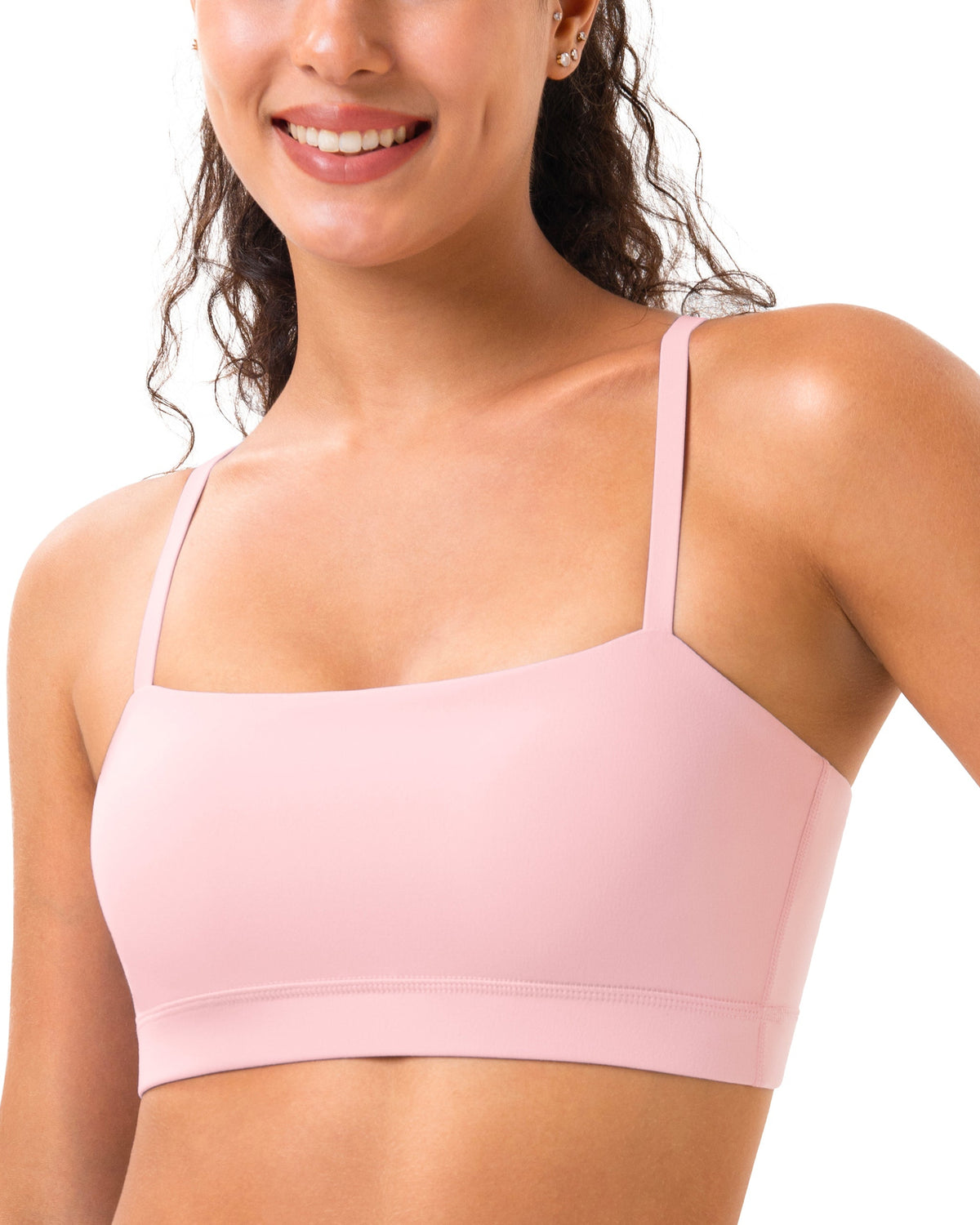 Women’s Bandeau Adjustable Yoga Bra - #color_ Pink Sude / XS