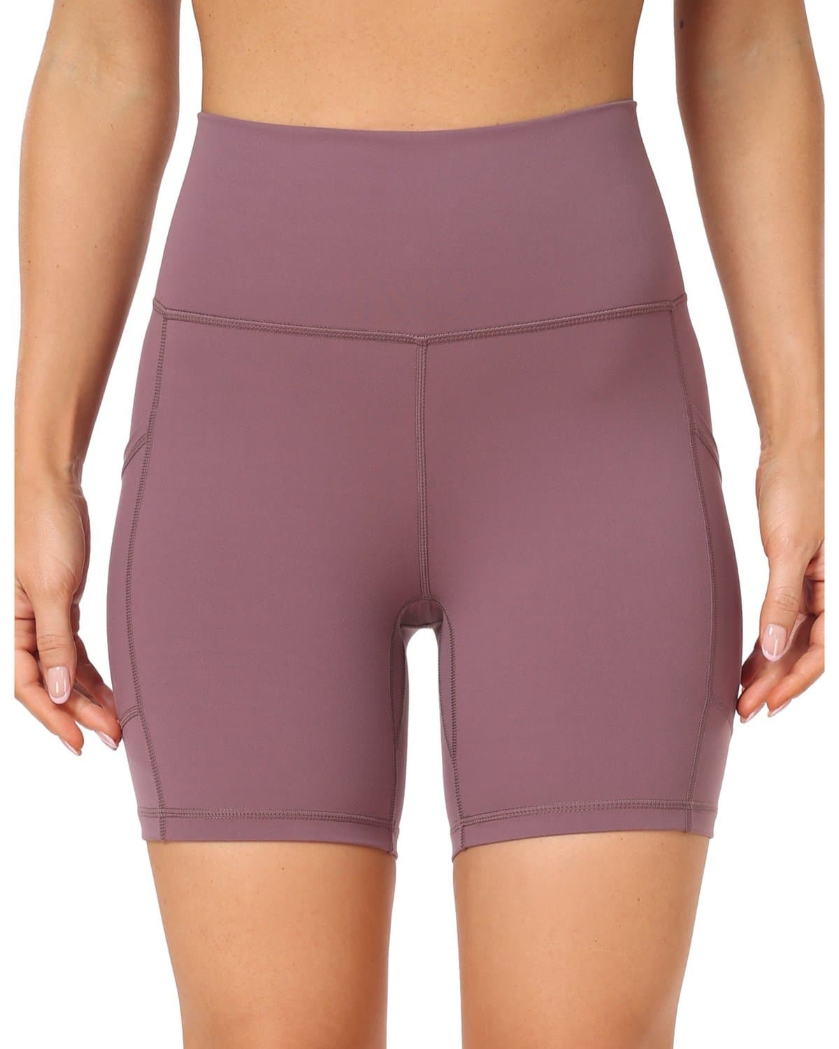 6’’ Biker Shorts with Pockets - mauve high-waisted athletic shorts #color_ Dusty Red / XS