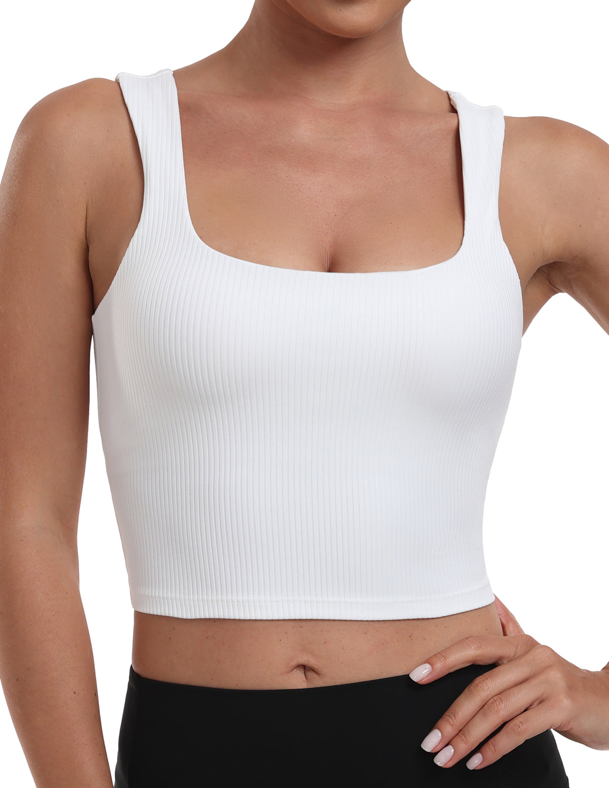 Sports Bra Square Neck Workout Tank Tops with Built - #color_