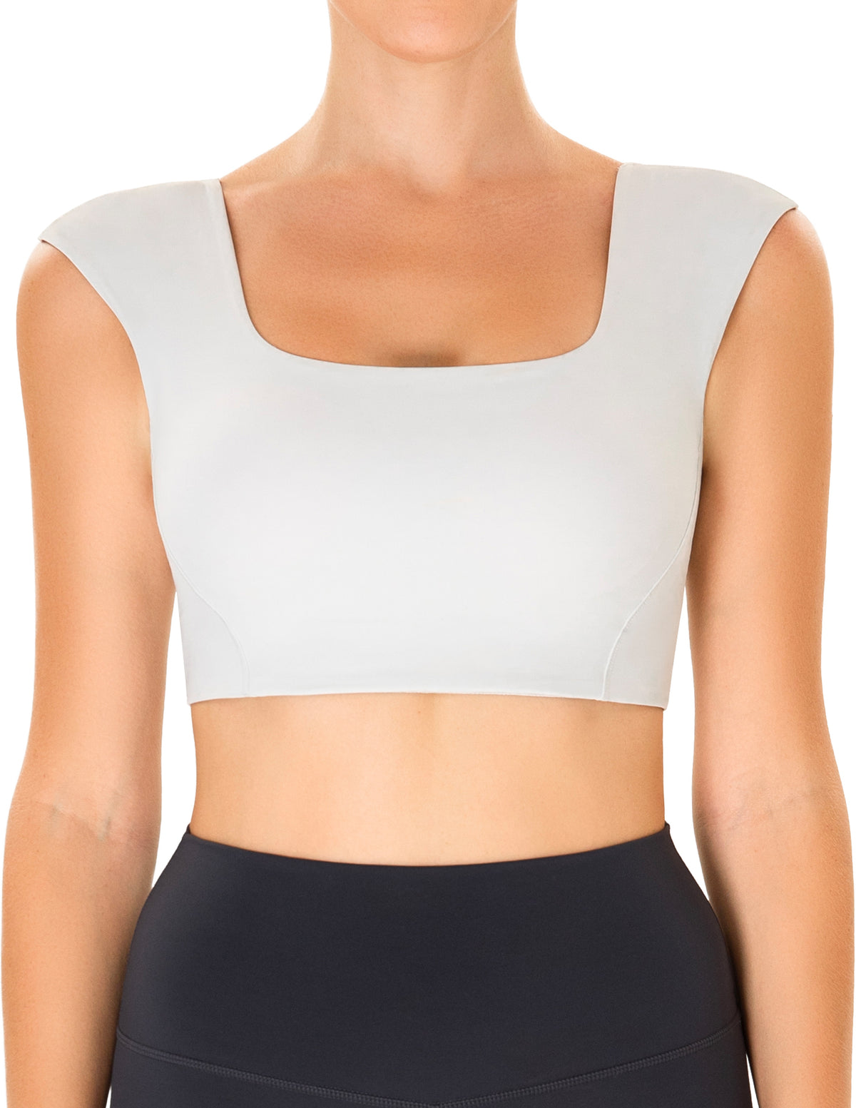 Women’s Square Neck Twist Back Cropped Sports Bra - #color_ White Onyx / XS