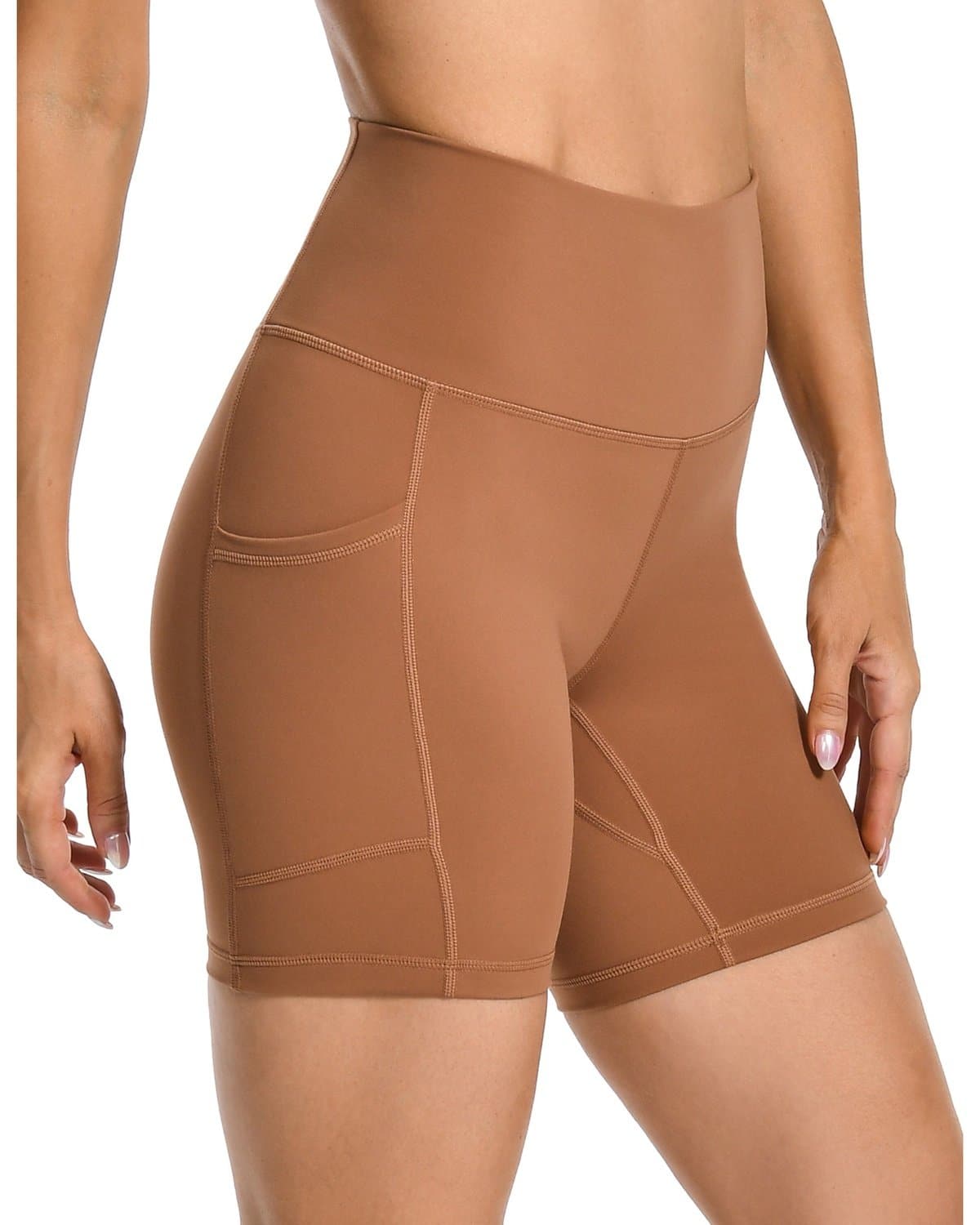 6’’ Biker Shorts with Pockets - brown athletic shorts pockets #color_
