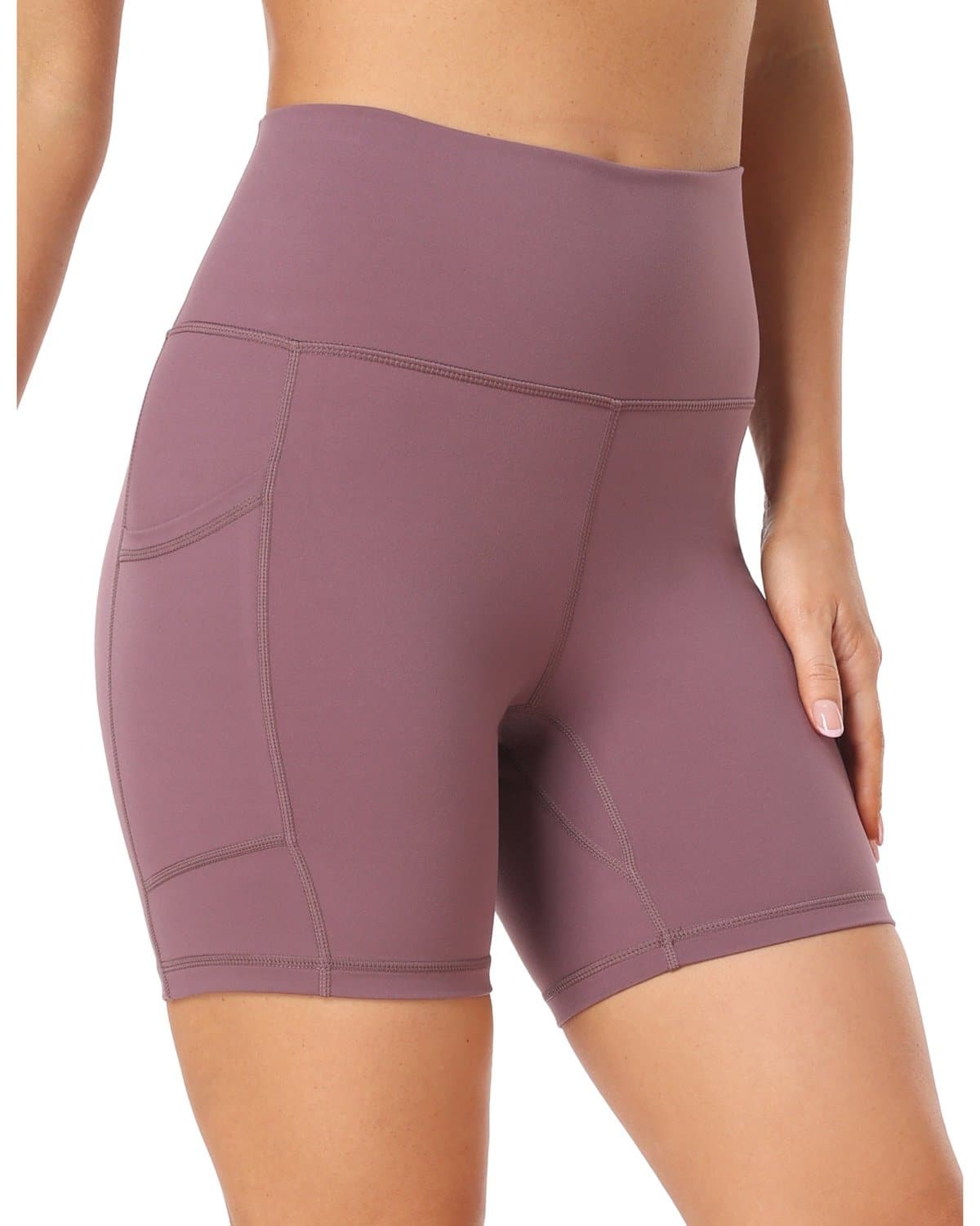 6’’ Biker Shorts with Pockets - mauve high-waisted athletic shorts #color_