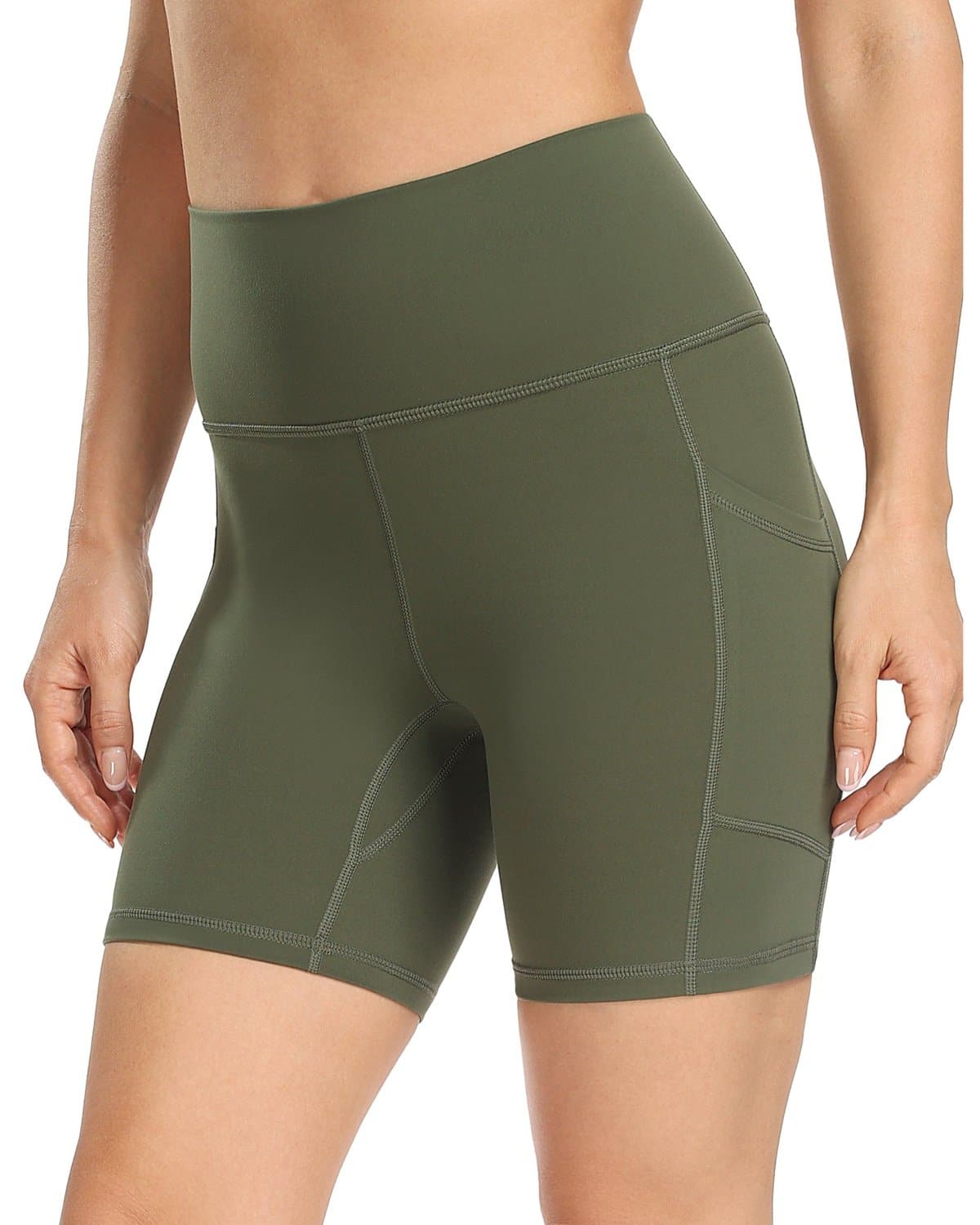 6’’ Biker Shorts with Pockets - olive green athletic shorts #color_