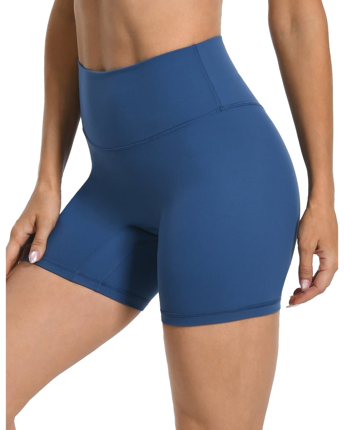 6’’ No Front Seam Biker Shorts - blue high-waisted athletic shorts #color_