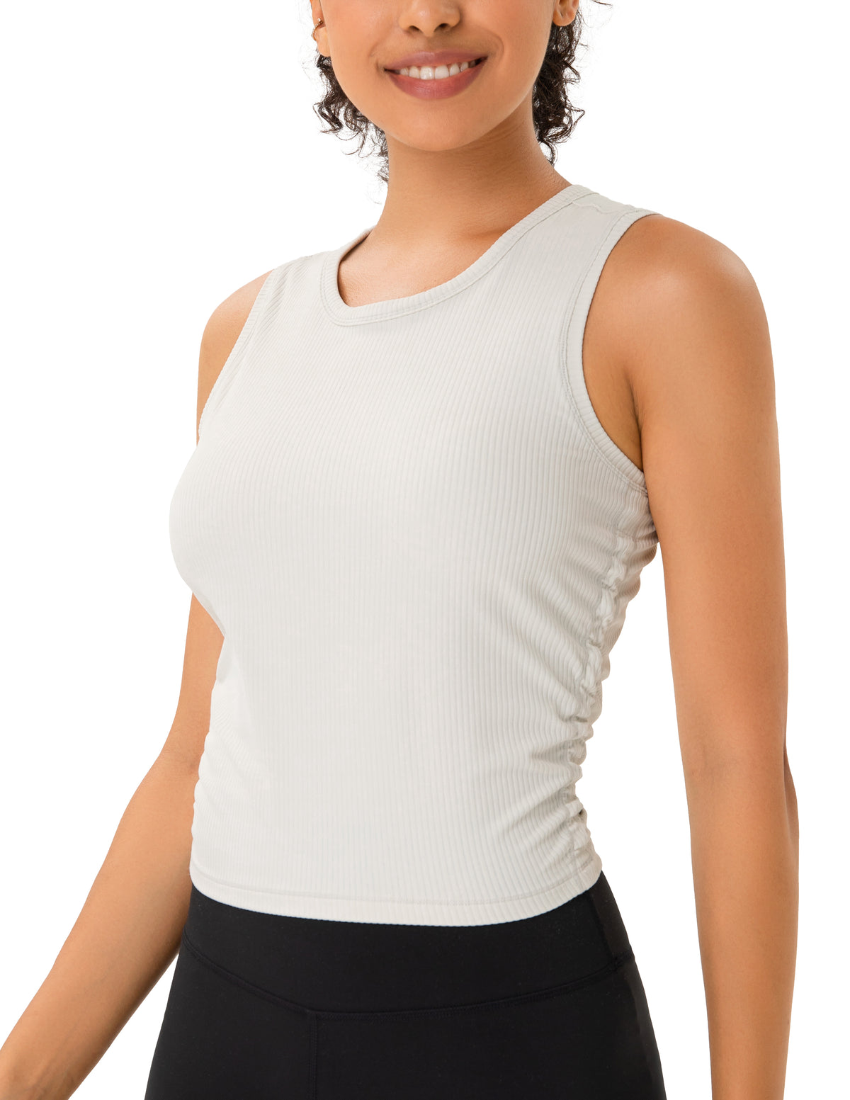 Sleeveless Crew Neck Workout Shirt - #color_ White Onyx / XS