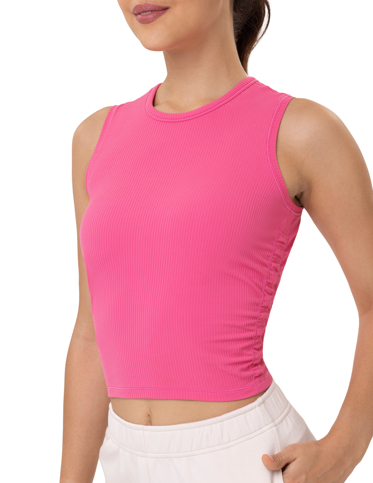 Sleeveless Crew Neck Workout Shirt - #color_ Hot Pink / XS