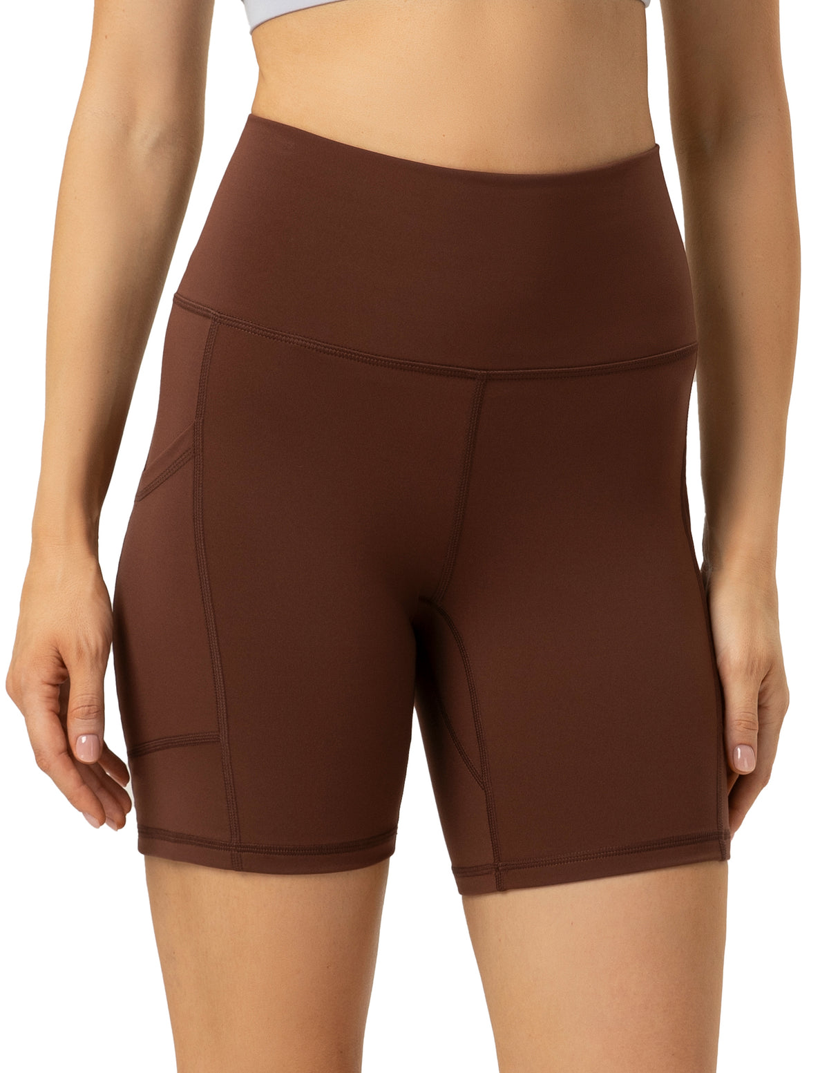 8932 - 6’’ Biker Shorts with Pockets - Woman Athletic Wear - Brown Stone