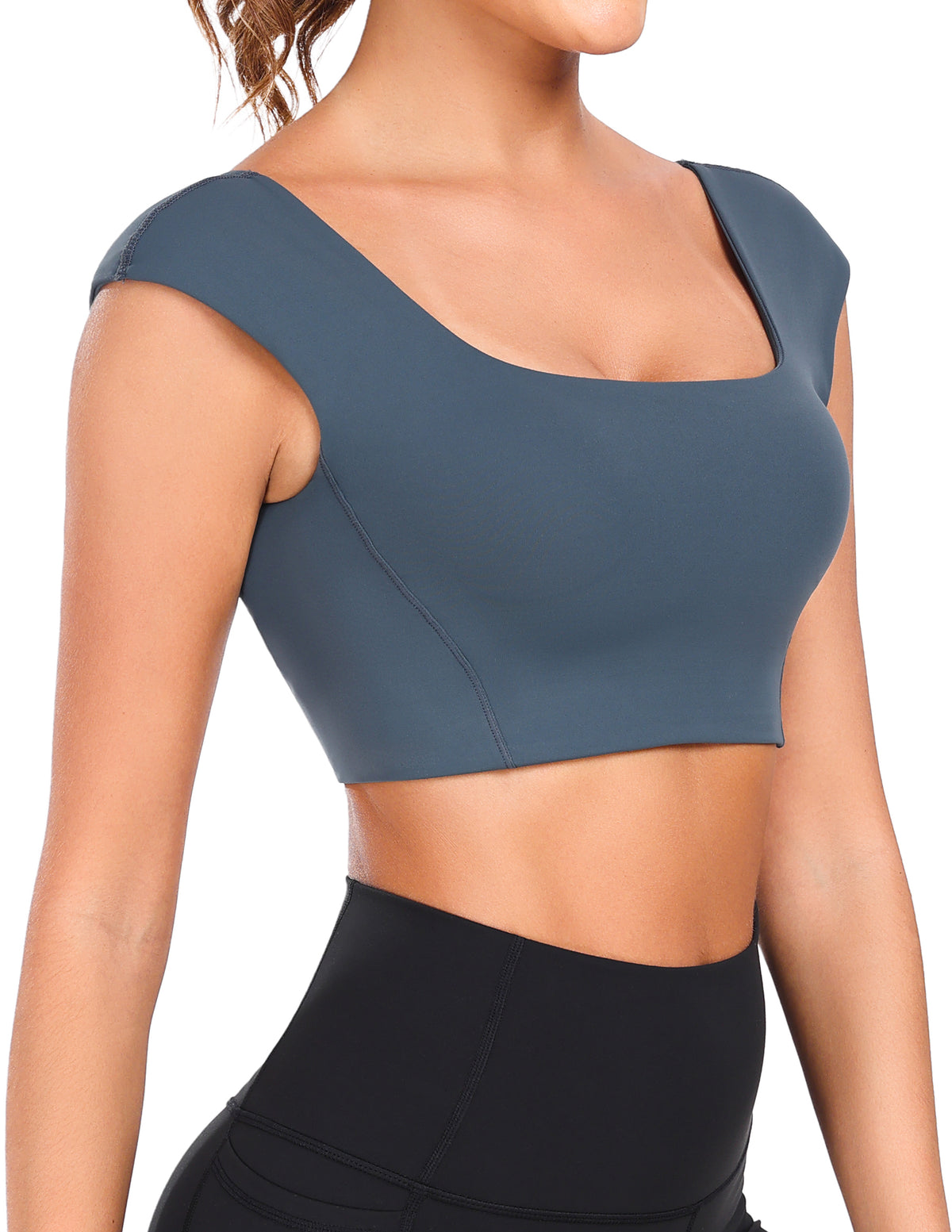 Women’s Square Neck Twist Back Cropped Sports Bra - #color_