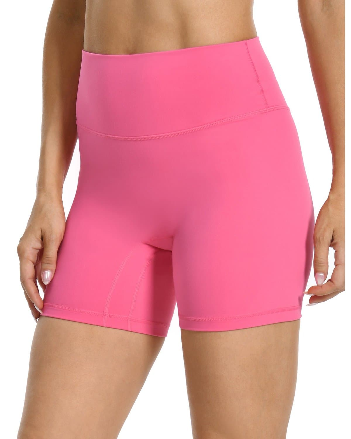 6’’ No Front Seam Biker Shorts - pink high-waisted athletic shorts #color_ Hot Pink / XS
