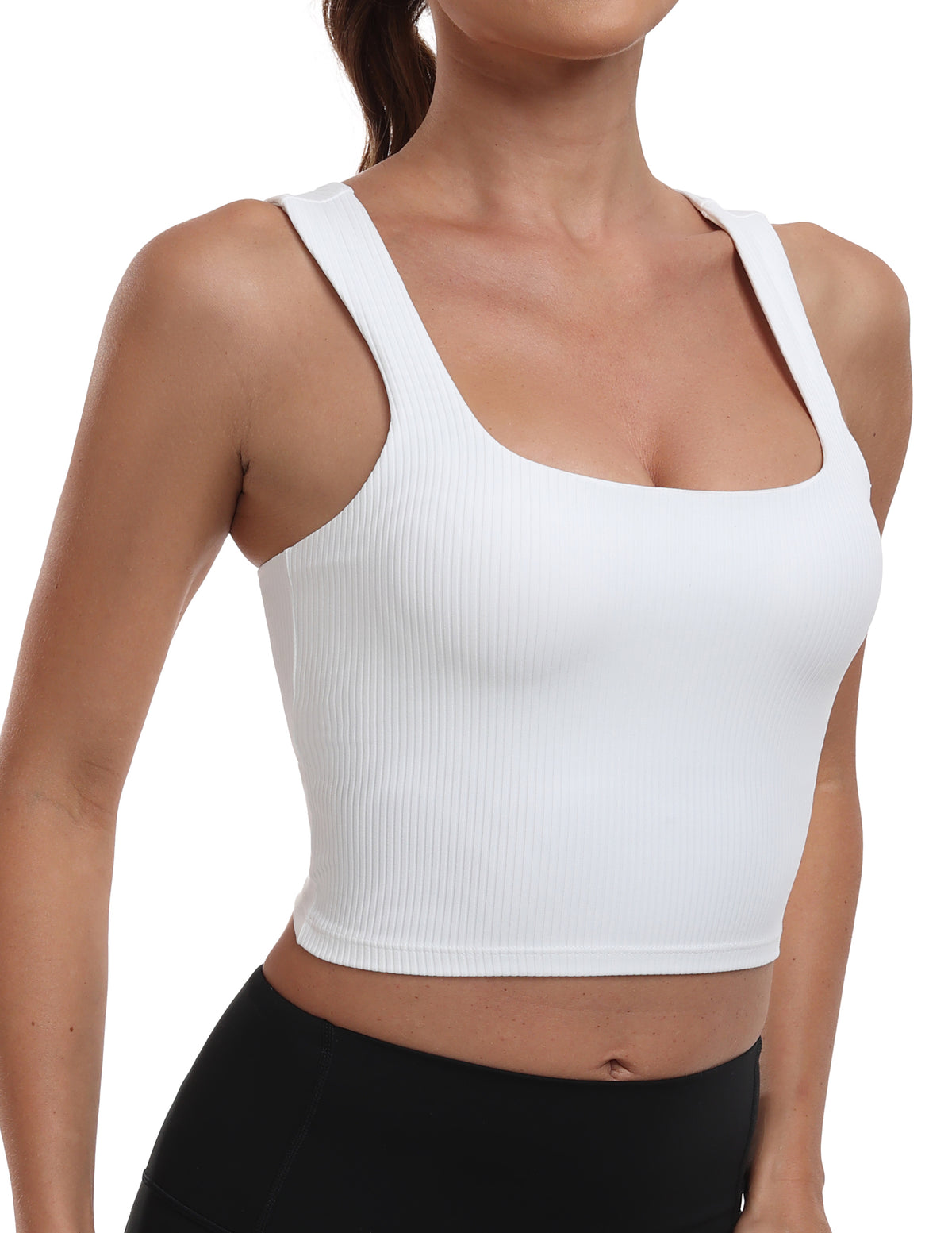 Sports Bra Square Neck Workout Tank Tops with Built - #color_ White / XS