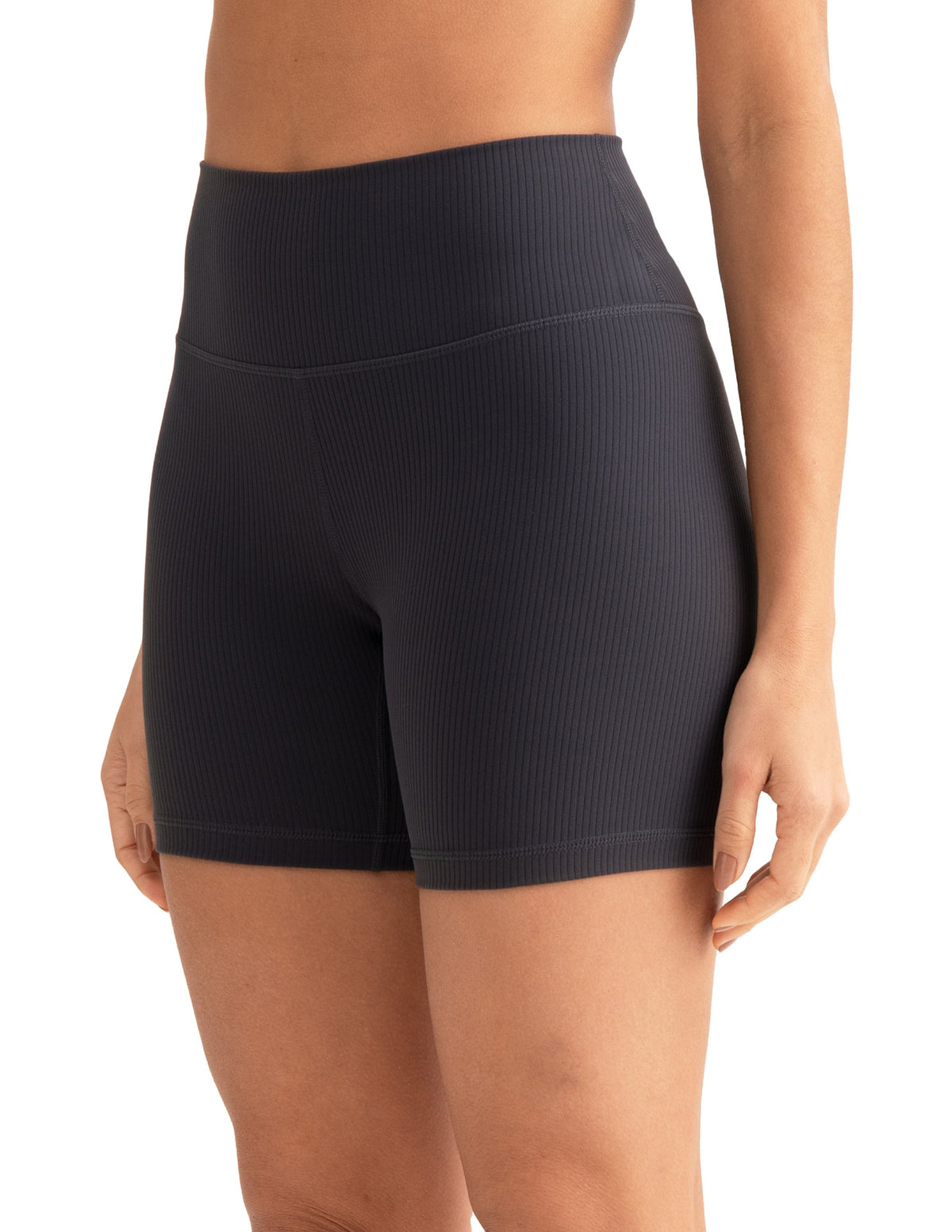 6’’ High Waisted Ribbed Biker Shorts - #color_