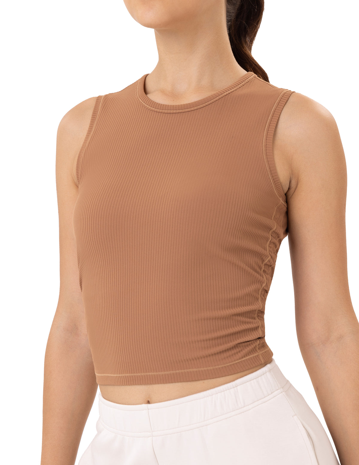Sleeveless Crew Neck Workout Shirt - #color_ Roasted Brown / XS