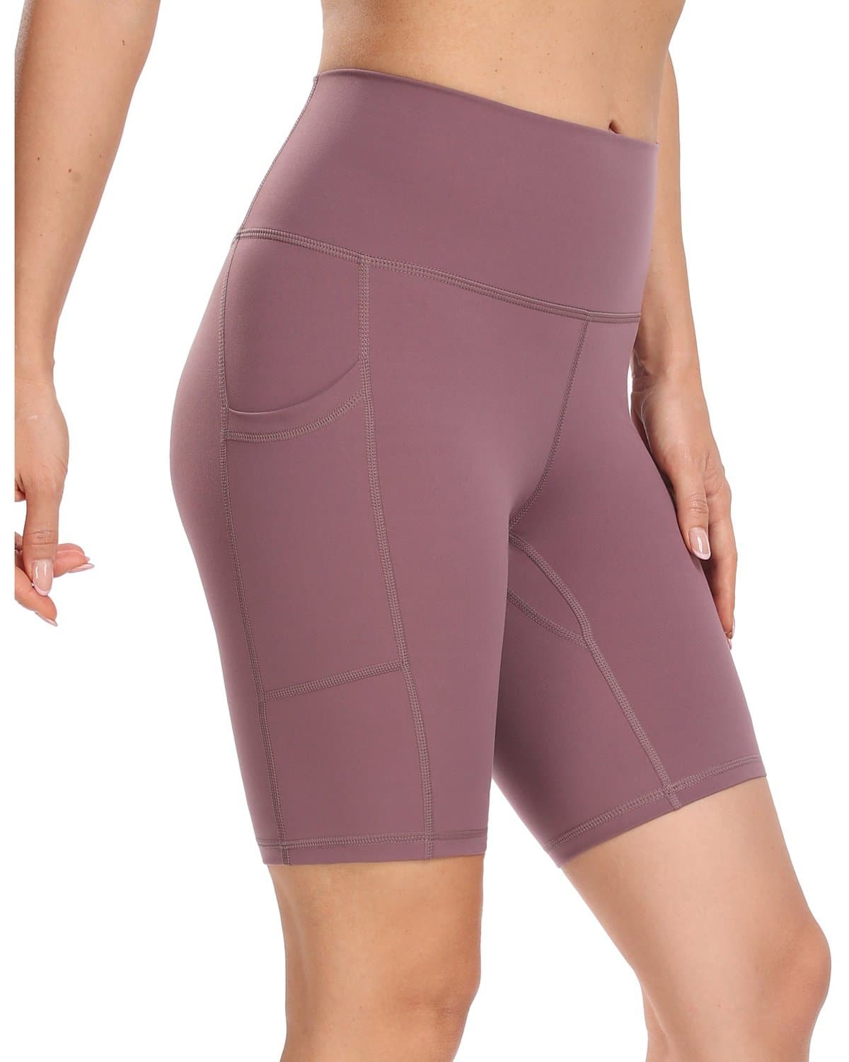 8’’ High Waist Pockets Yoga Biker Shorts - #color_