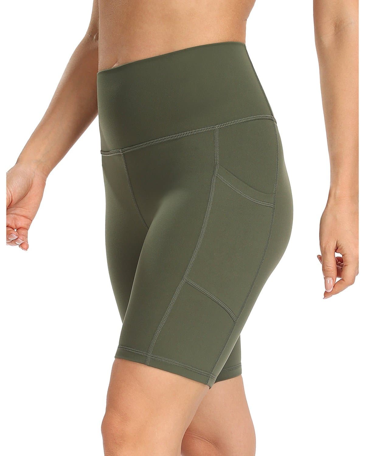8’’ High Waist Pockets Yoga Biker Shorts - #color_