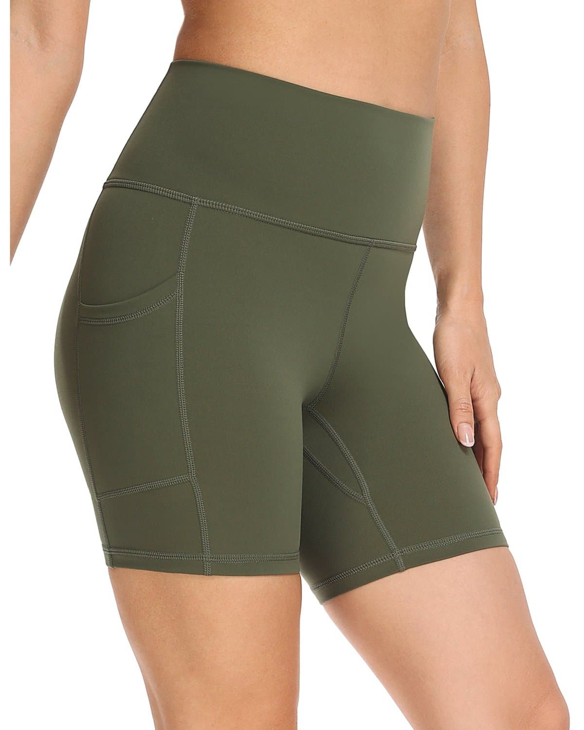 6’’ Biker Shorts with Pockets - olive green athletic shorts #color_