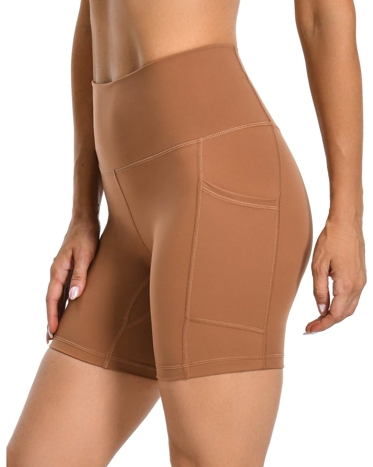 6’’ Biker Shorts with Pockets - tan athletic shorts pockets #color_