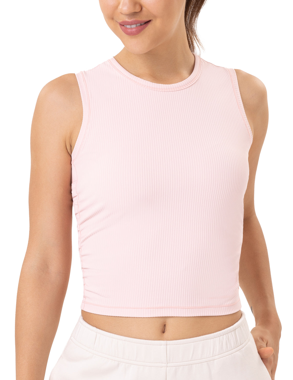 Sleeveless Crew Neck Workout Shirt - #color_ Pink Sude / XS