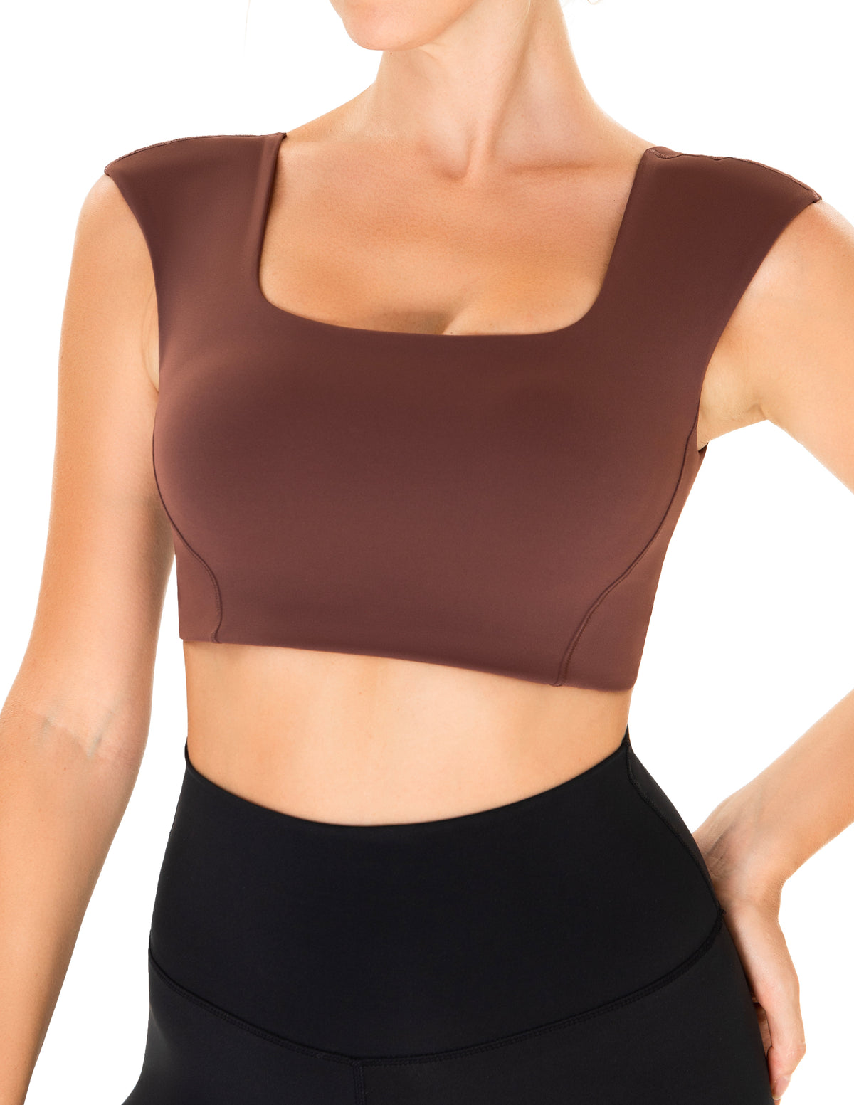 Women’s Square Neck Twist Back Cropped Sports Bra - #color_