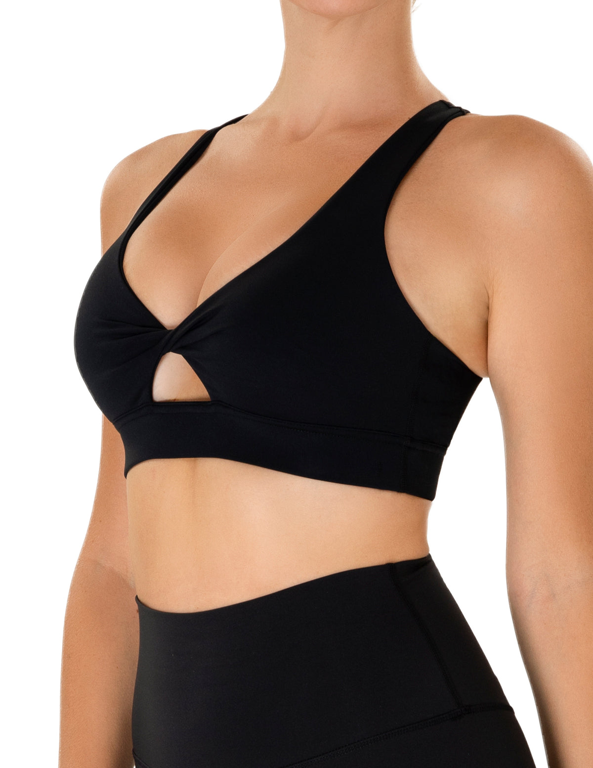 Twist Front V-Neck Criss-Cross Back Sports Bra - #color_