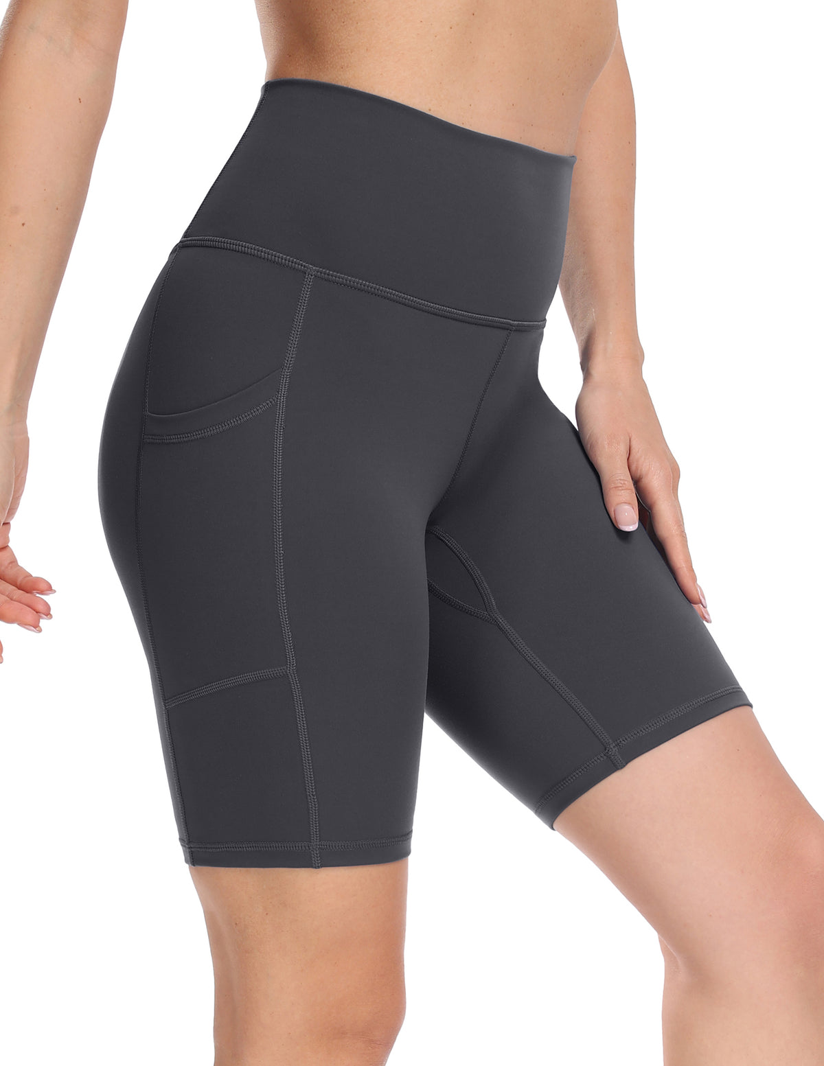 8’’ High Waist Pockets Yoga Biker Shorts - #color_