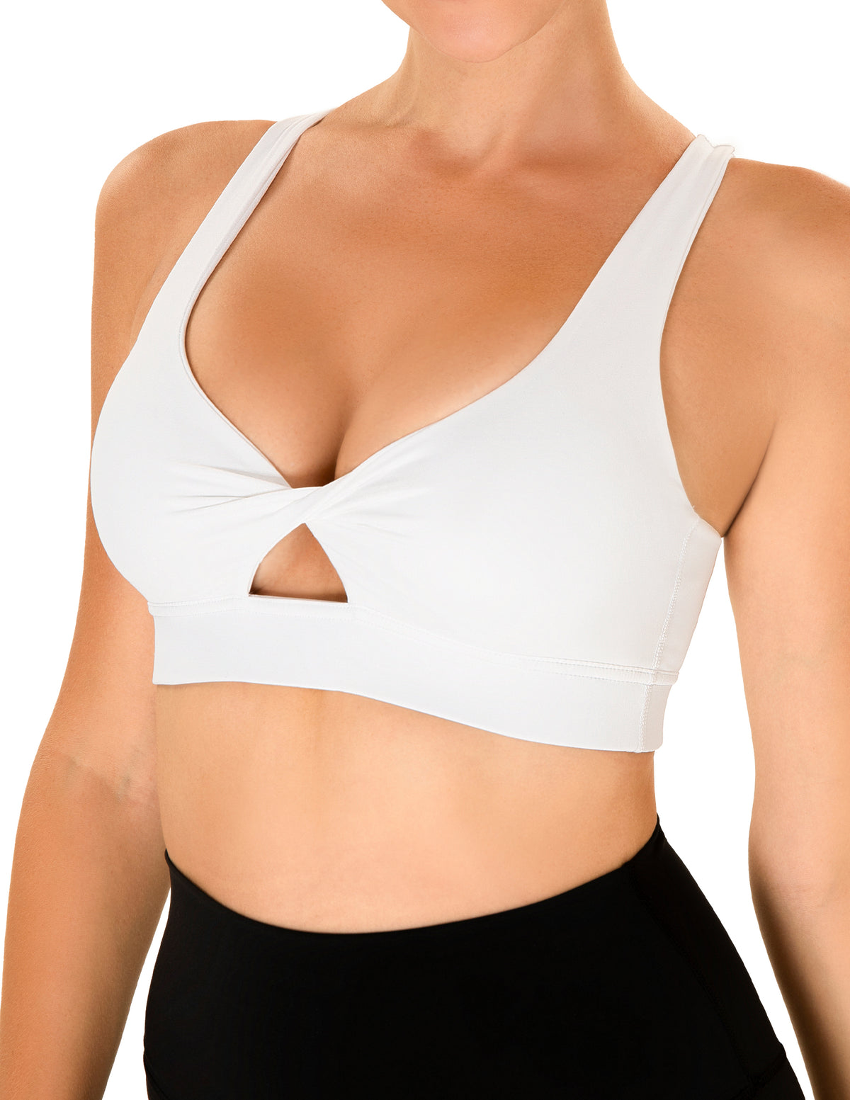 Twist Front V-Neck Criss-Cross Back Sports Bra - #color_
