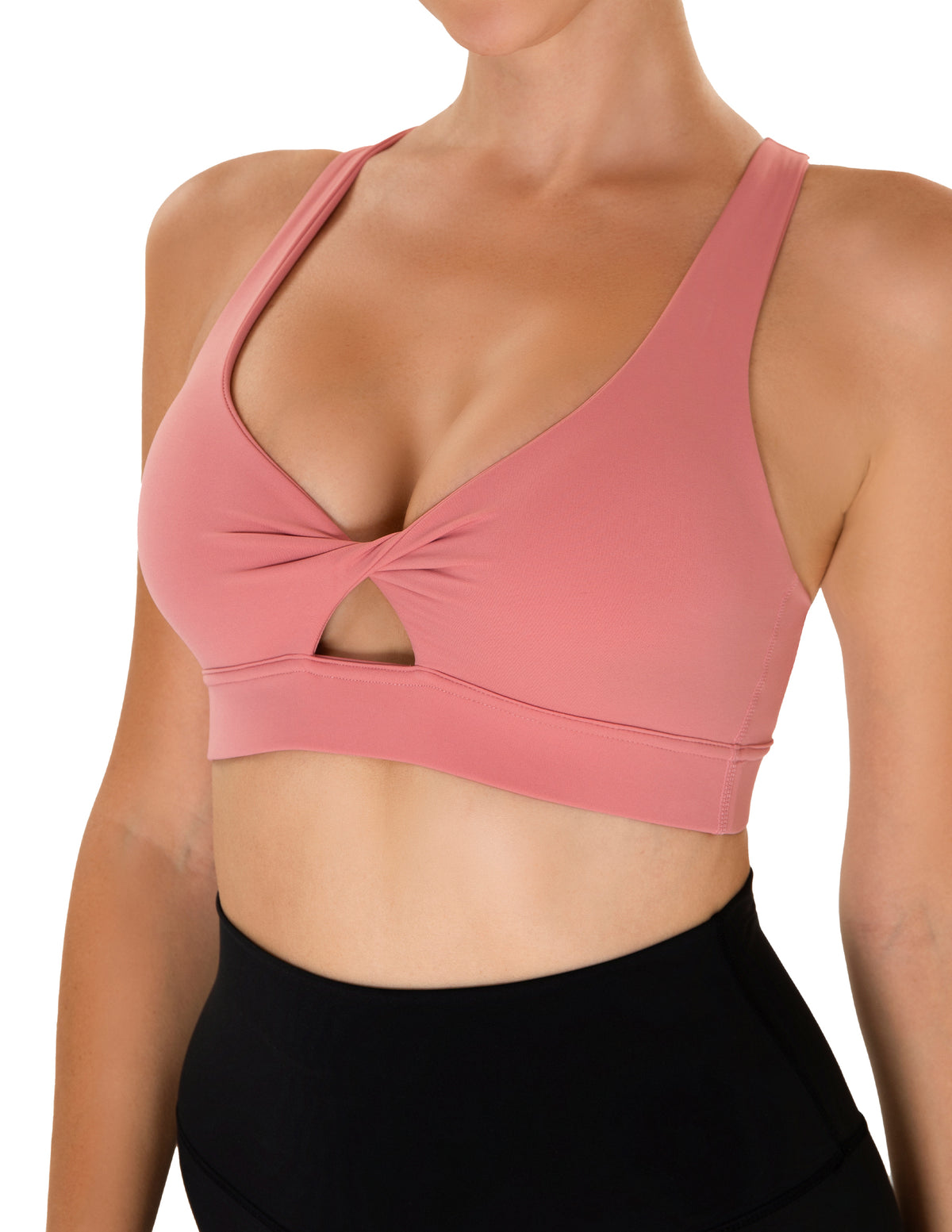 Twist Front V-Neck Criss-Cross Back Sports Bra - #color_