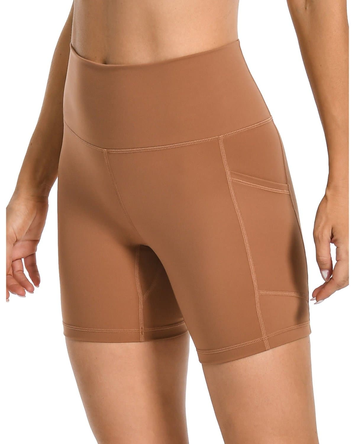 6’’ Biker Shorts with Pockets - tan athletic shorts pockets #color_ Roasted Blown / XS