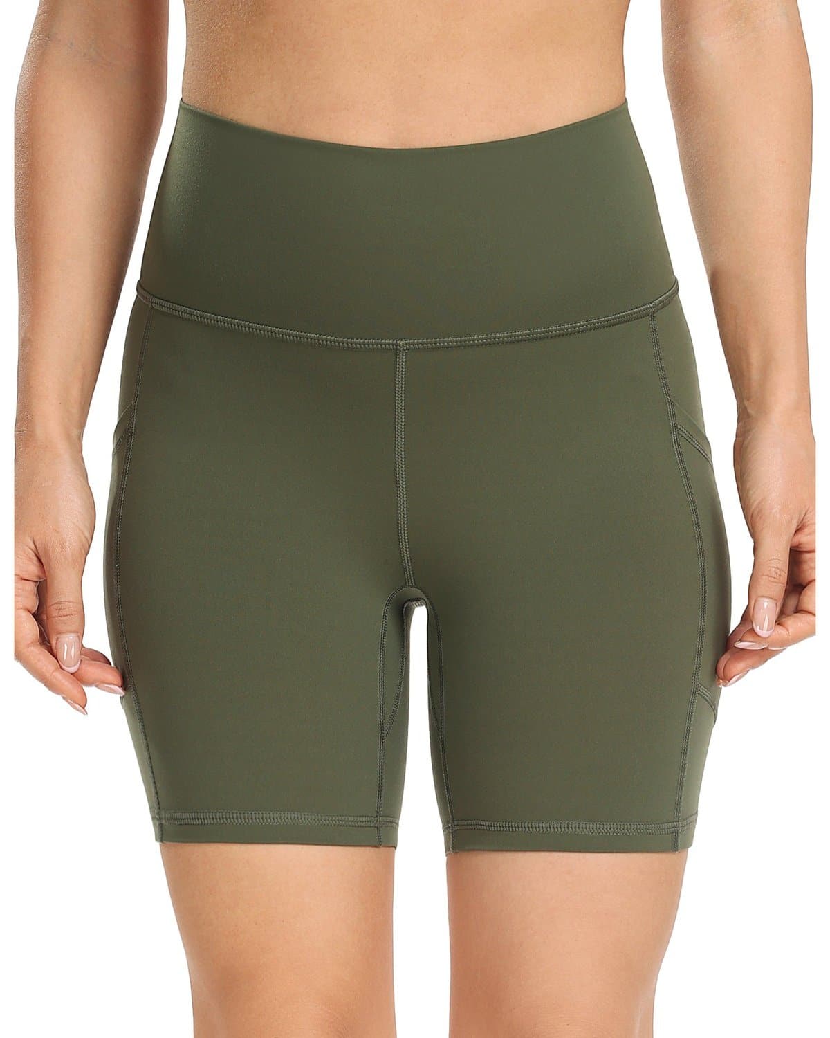 6’’ Biker Shorts with Pockets - olive green athletic shorts #color_