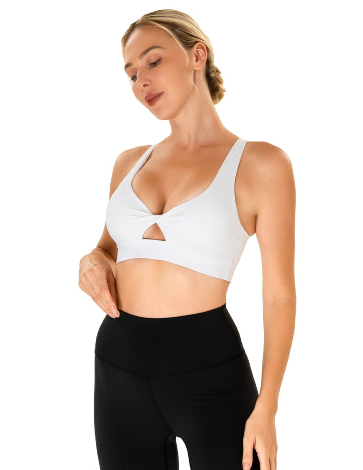 Twist Front V-Neck Criss-Cross Back Sports Bra - #color_