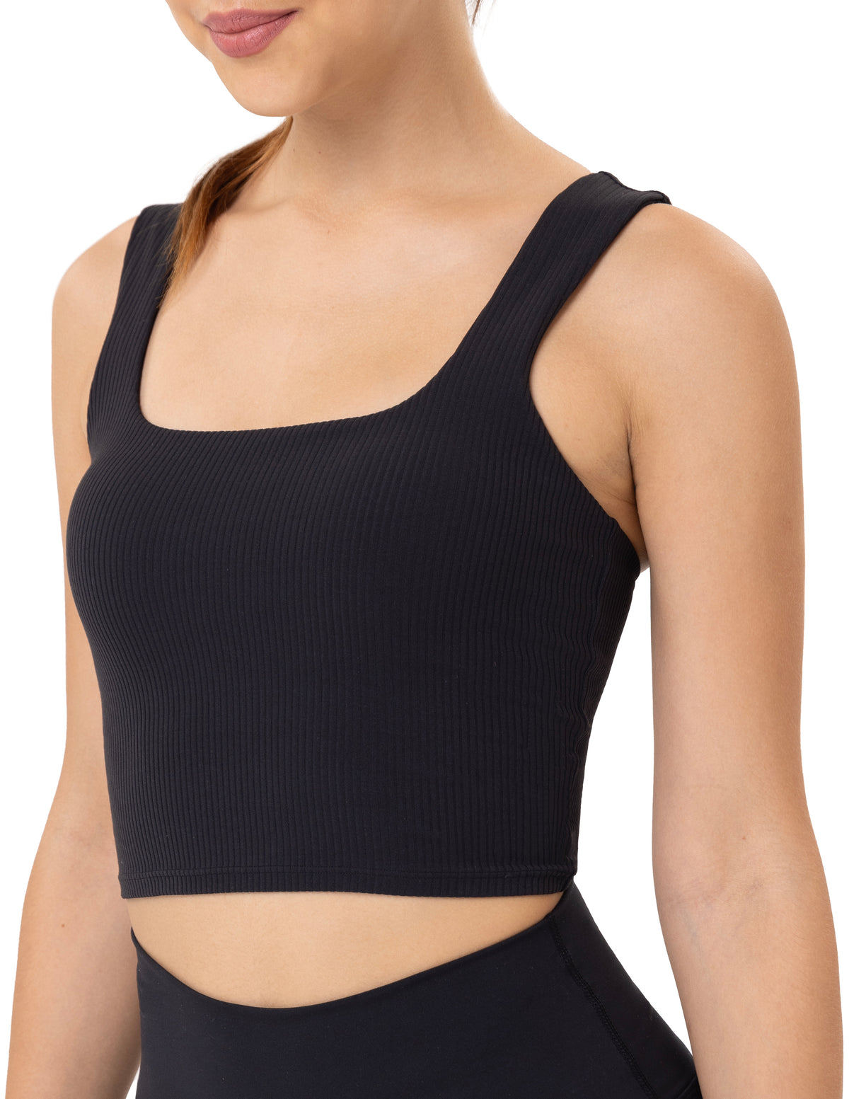 Sports Bra Square Neck Workout Tank Tops with Built - #color_ Black / XS