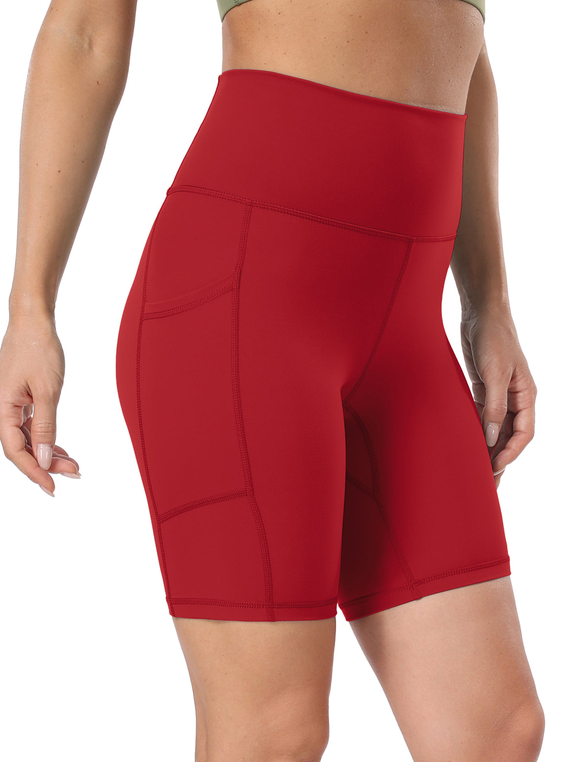 8’’ High Waist Pockets Yoga Biker Shorts - #color_