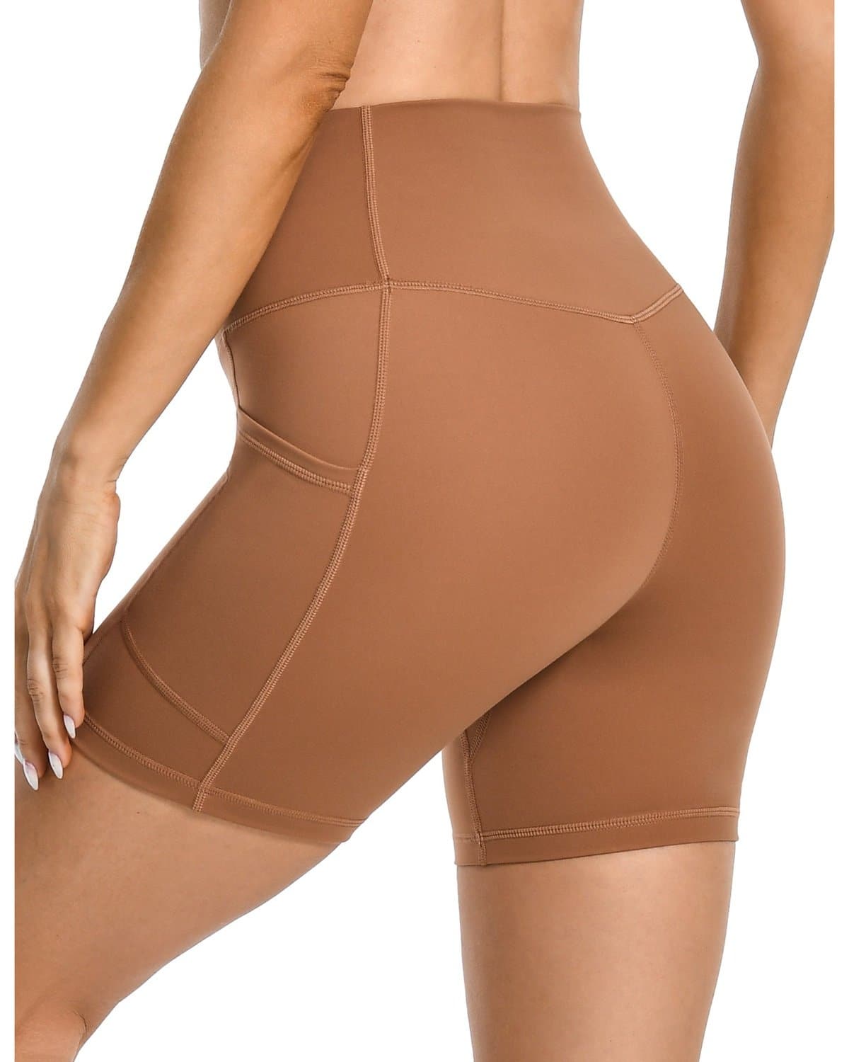 6’’ Biker Shorts with Pockets - brown athletic shorts #color_