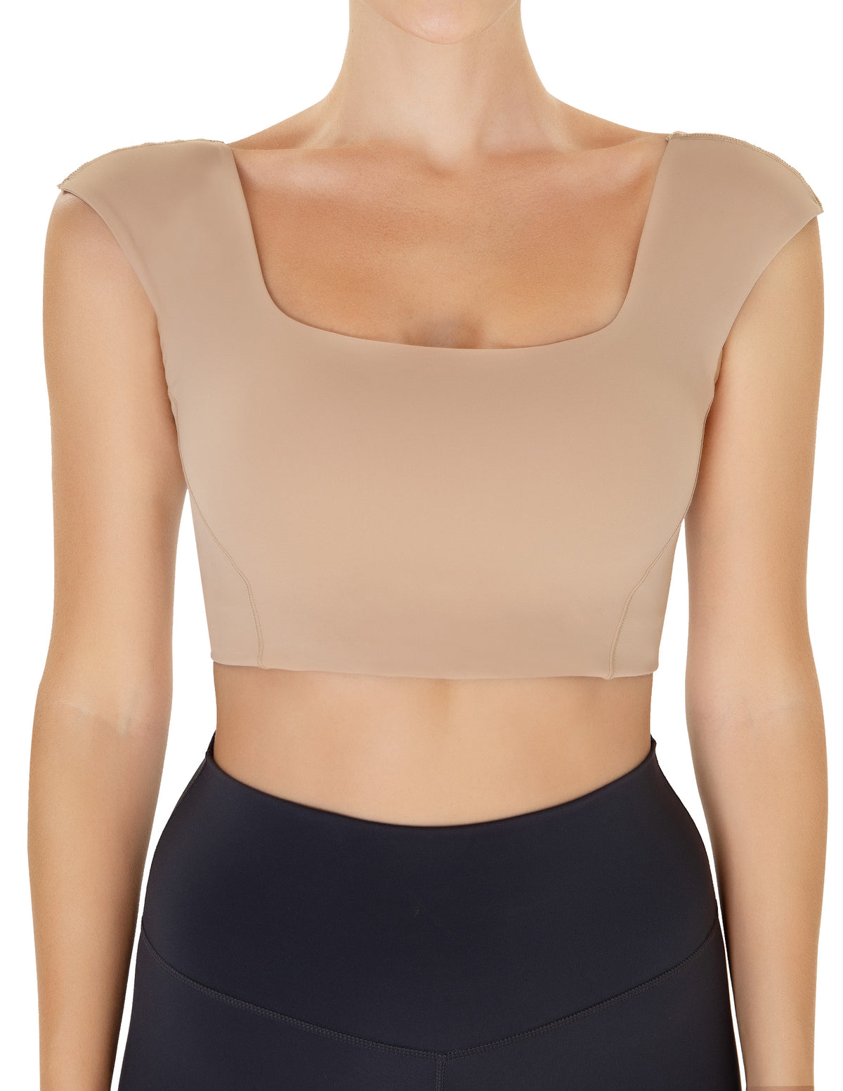 Women’s Square Neck Twist Back Cropped Sports Bra - #color_ Cuban Sand / XS