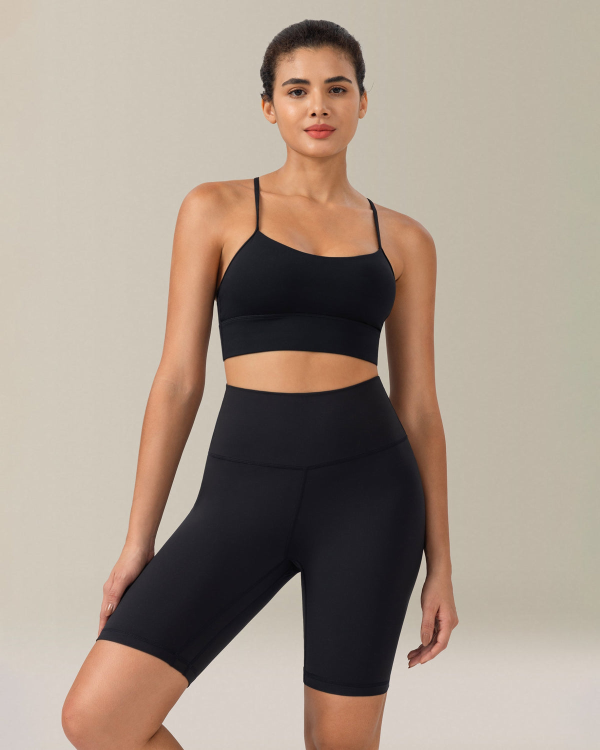 8933 - High Waist Yoga Shorts for Women - Black Athletic Crop Biker Shorts