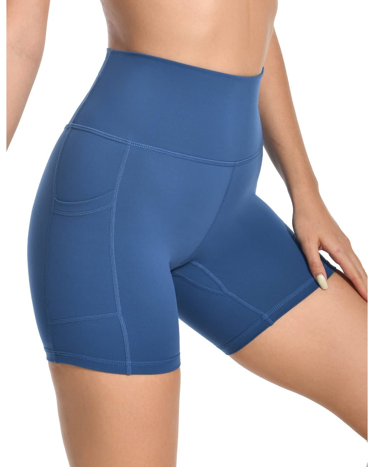 6’’ Biker Shorts with Pockets - blue high-waisted athletic shorts #color_