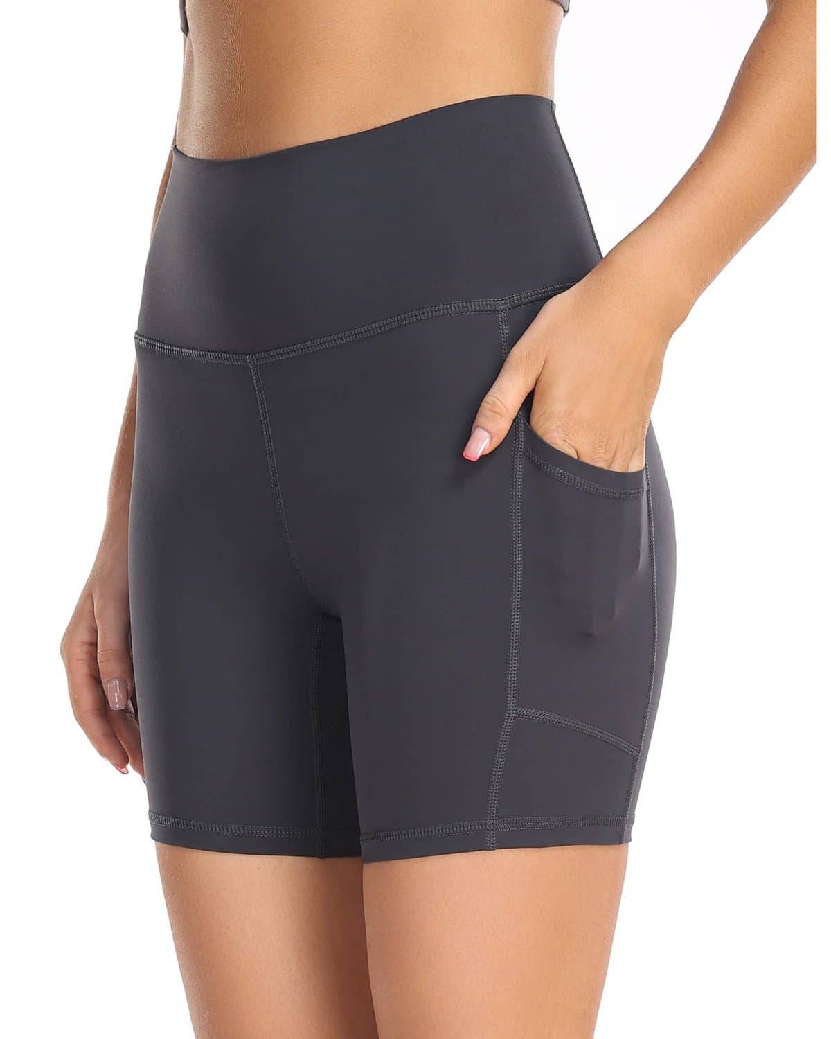 6’’ Biker Shorts with Pockets - gray athletic shorts pockets #color_