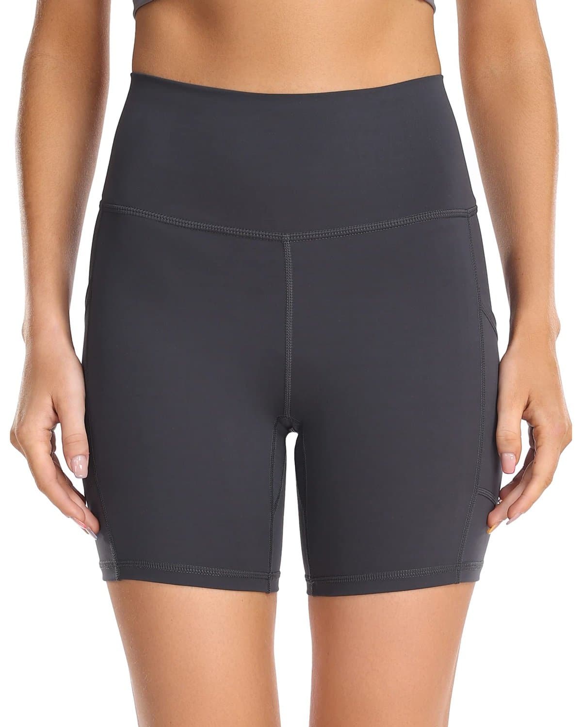 6’’ Biker Shorts with Pockets - gray high-waisted athletic shorts #color_