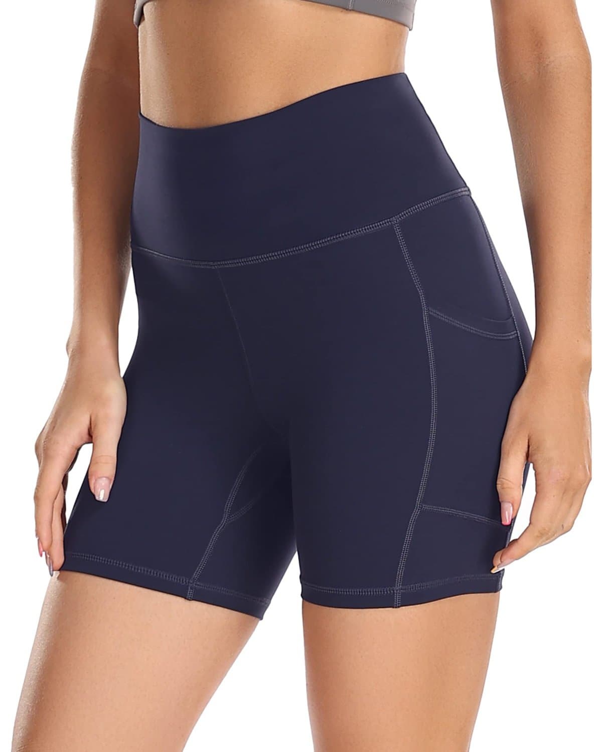 6’’ Biker Shorts with Pockets - navy blue athletic shorts pockets #color_