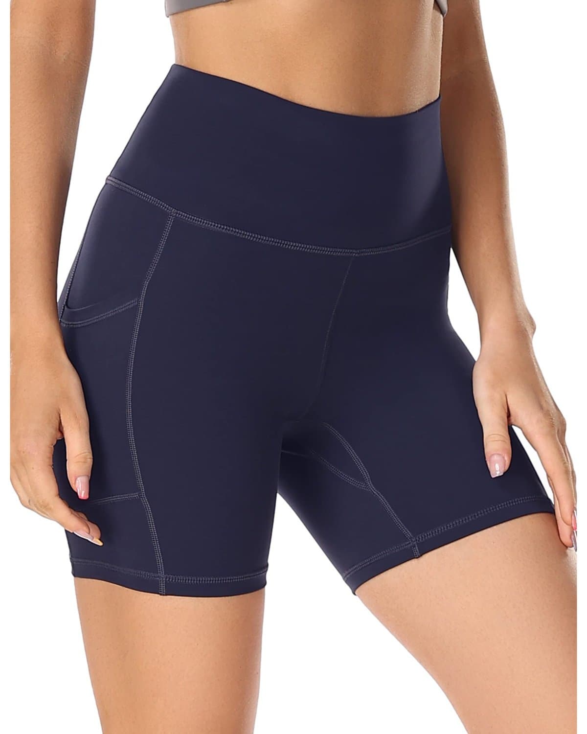 6’’ Biker Shorts with Pockets - navy blue athletic shorts #color_